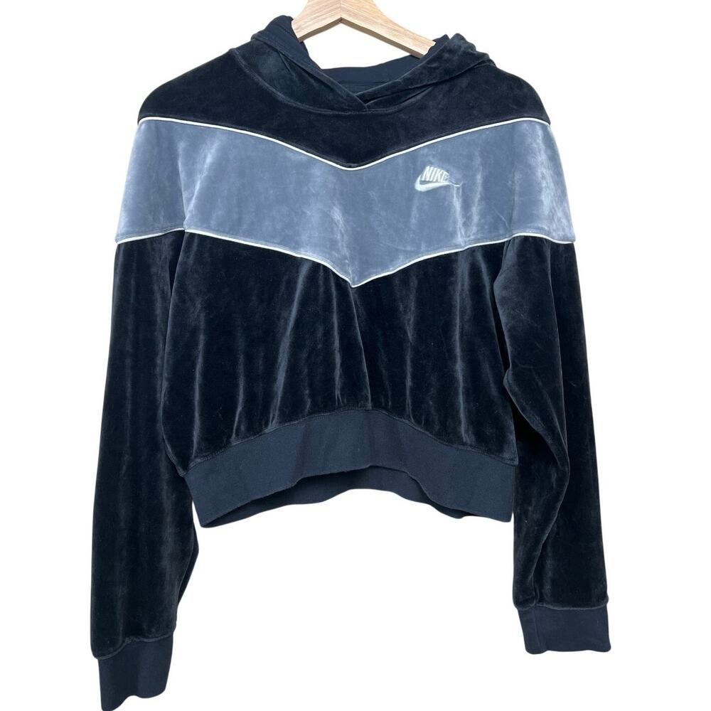Nike Cropped Velvet Warm Retro Large Hoodie Black & Gray Women’s Sweater